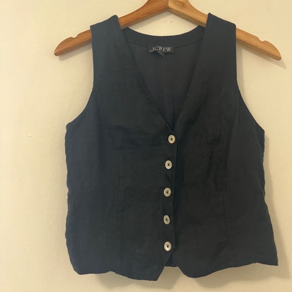 J Crew linen slim fit vest black 00 tank top 100 linen jcrew flax work career xs - Picture 2 of 5